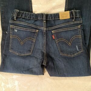 Levis Jeans Girls 16 Reg Blue Darkwash Distressed Denim Girlfriend Stretchy